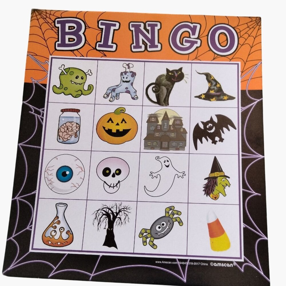 Halloween Bingo Game Party 16 Player Boards Orange Pumpkin Markers